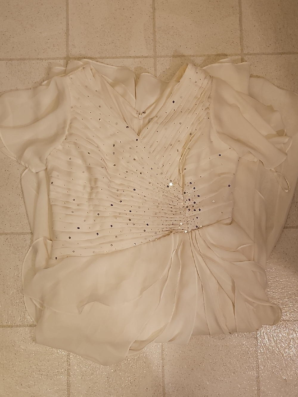 Roaman's Ivory Chiffon Prom Dress with Rhinestone Accents